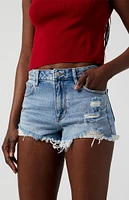 PacSun Medium Indigo Ripped Zip Fly High Waisted Denim Festival Shorts