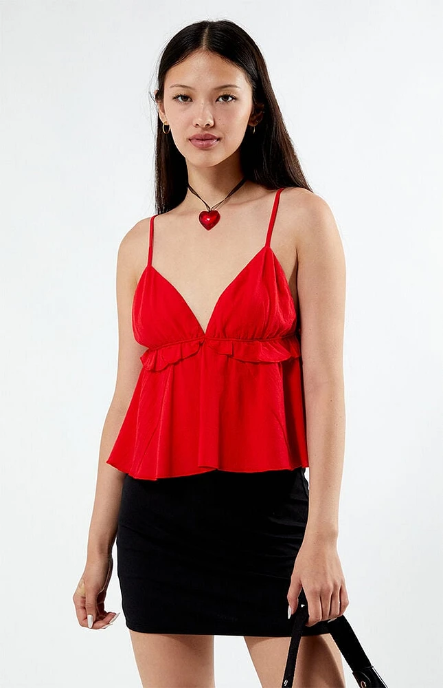 LA Hearts Ruffle V-Neck Babydoll Top