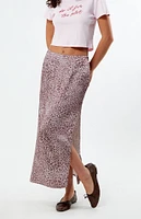 LA Hearts Leopard Satin Midi Skirt