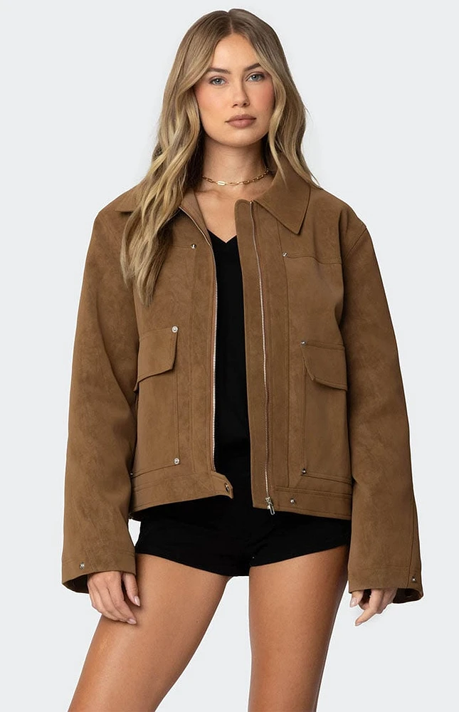 Edikted Annabelle Oversized Faux Suede Jacket