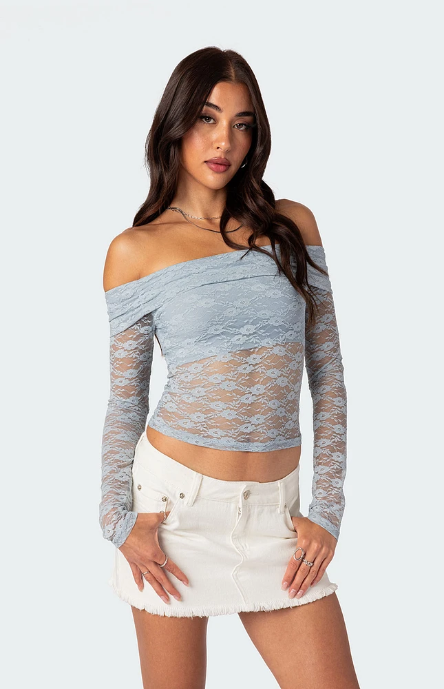 Elysia Fold Over Sheer Lace Top