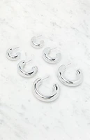 LA Hearts 3 Pack Silver Chunky Hoop Earrings