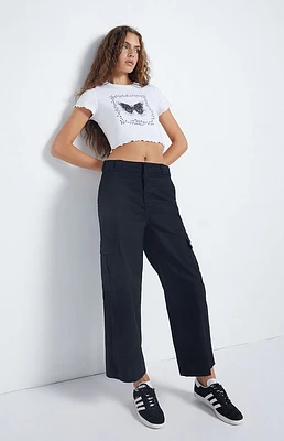 Black Cropped Straight Fit Cargo Pants