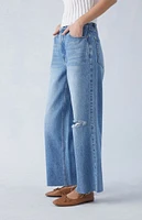 PacSun Eco Medium Indigo Ripped Cropped Wide Leg Jeans