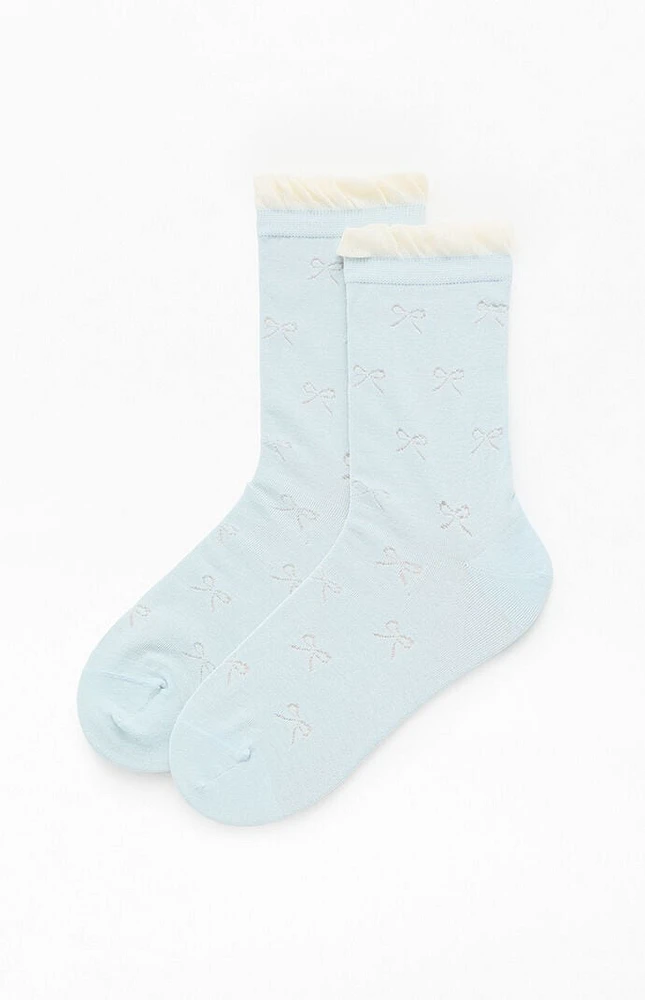 PacSun Blue Bow Ruffle Crew Socks