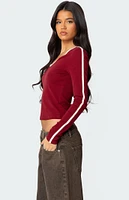 Edikted Contrast V Neck Long Sleeve T-Shirt
