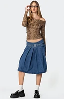 Edikted Belted Pleated Denim Midi Skirt