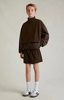 Kids Fear of God Essentials Heather Wood Nylon Fleece Mock Neck Sweatshirt