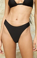 Cupshe Black Shirred Scoop Cheeky Bikini Bottom