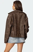 Edikted Oversized Washed Faux Leather Jacket