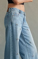 RARE DNM EDIT Light Indigo Rhinestone Bow Low Rise Baggy Jeans