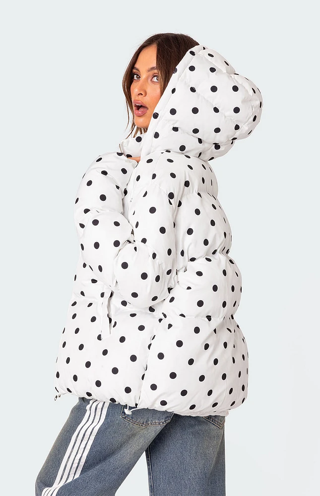 Edikted Marcey Polka Dot Hooded Puffer Jacket