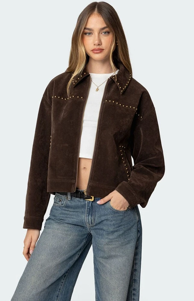 Edikted Memphis Studded Faux Suede Jacket