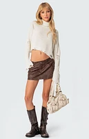 Edikted Distressed Turtle Neck Cropped Sweater