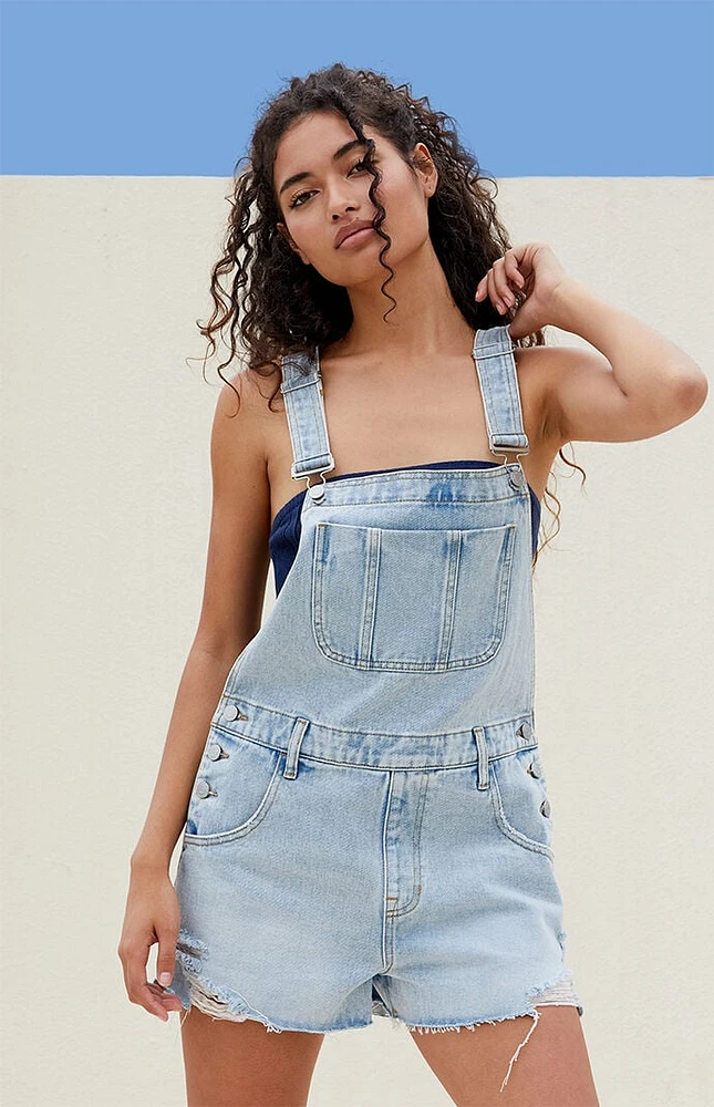 PacSun Light Indigo Denim Short Overalls