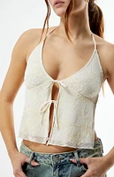 Your Favorite Embroidered Tie Front Halter Top