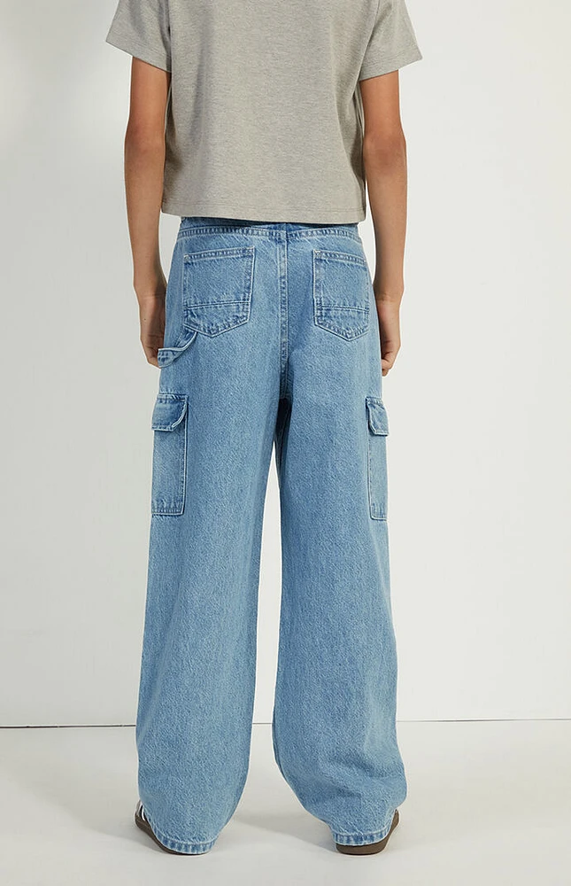 PacSun Kids Light Indigo Baggy Cargo Jeans