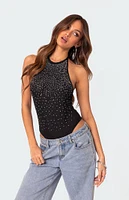 Open Back Mesh Rhinestone Bodysuit