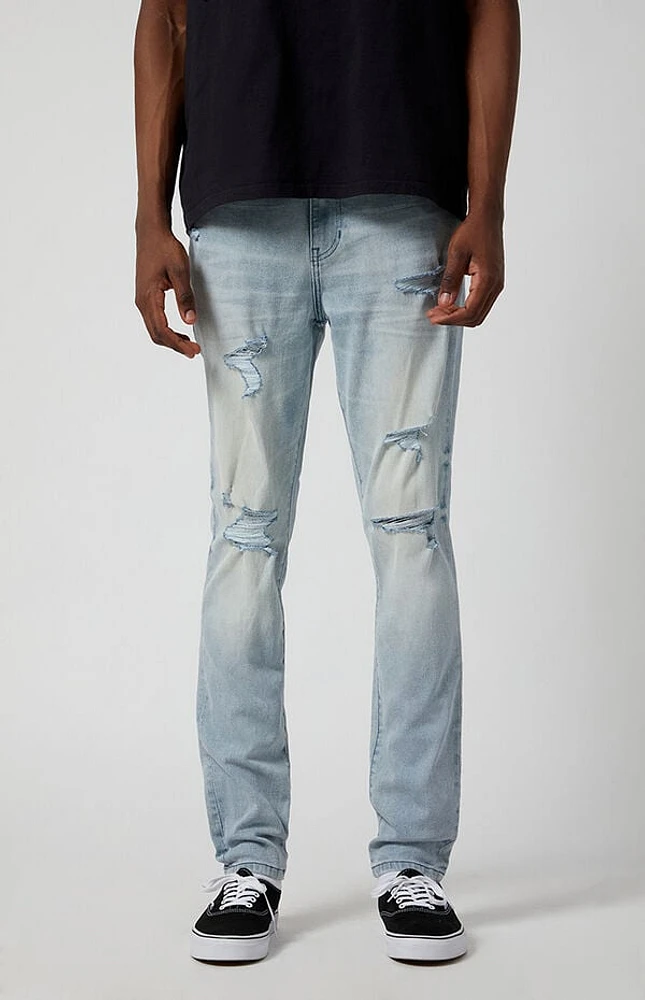 Pacsun Stretch Light Indigo Stacked Skinny Ripped Jeans