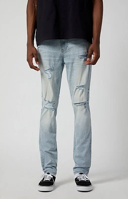 Pacsun Stretch Light Indigo Stacked Skinny Ripped Jeans