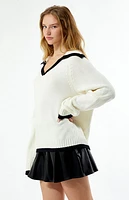 WEWOREWHAT Collar V Neck Oversized Sweater