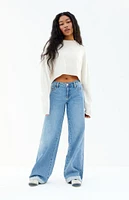 PacSun Casey Medium Indigo Roll Cuff Low Rise Baggy Jeans