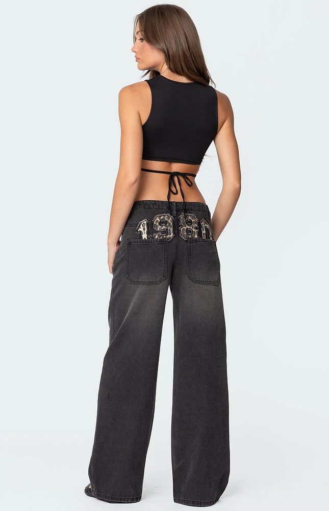 Edikted 1980 Leopard Patch Low Rise Jeans