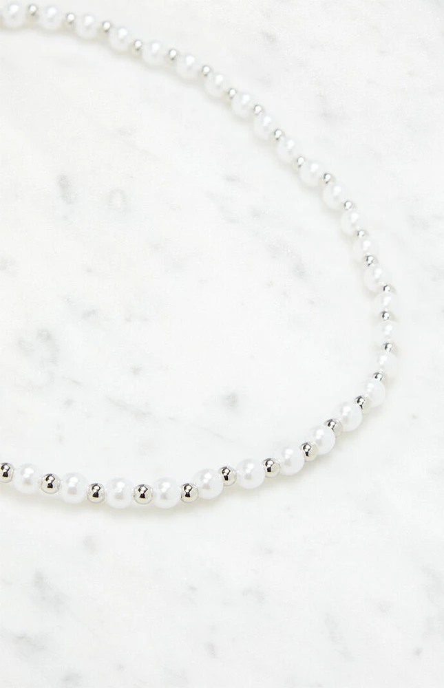 Pearl Silver Beaded Necklace