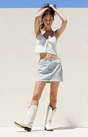 Pacsun Light Indigo Low Rise Frayed Denim Mini Skirt