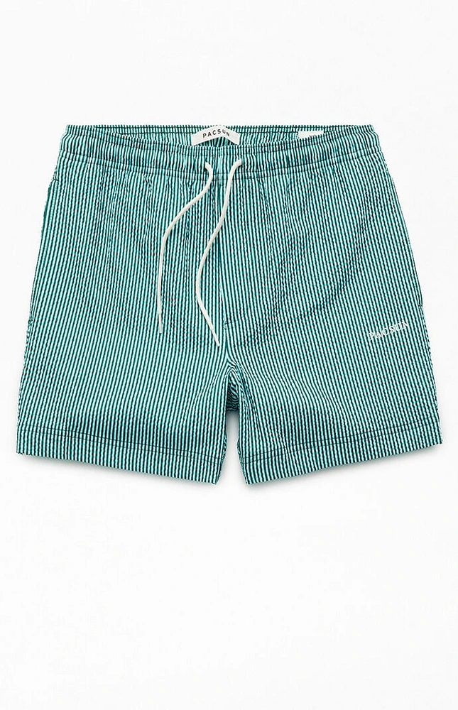 PacSun Aqua Striped Seersucker 4.5" Swim Trunks