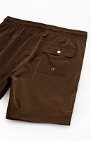 Pacsun Brown Solid 6.5" Swim Trunks
