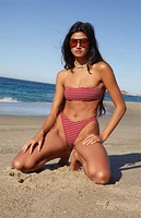 Pacsun Red Striped Emily Scoop High Cut Bikini Bottom