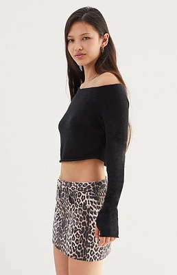 PacSun Leopard Mid Rise Denim Mini Skirt