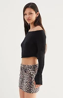 PacSun Leopard Mid Rise Denim Mini Skirt