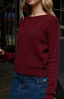 John Galt Burgundy Brianna Cable Knit Cropped Sweater
