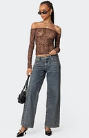 Edikted Leopard Sheer Mesh Off Shoulder Top