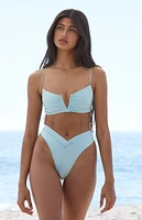 PacSun Eco Blue Ocean Shine Gathered V High Cut Bikini Bottom