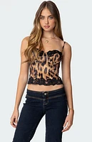 Edikted Lacey Satin Effect Leopard Print Corset