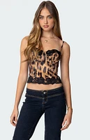 Edikted Lacey Satin Effect Leopard Print Corset