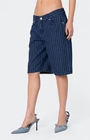 Edikted Pinstripe Denim Bermuda Shorts