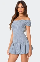 Edikted Gingham Off Shoulder Bubble Mini Dress