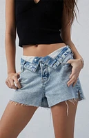 PacSun Light Indigo Ripped High Waisted Denim Festival Shorts