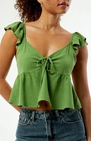 LA Hearts Keyhole Linen Babydoll Top