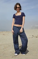 John Galt Navy Brenna Short Sleeve Top
