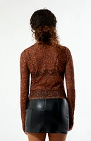 True Religion Leopard Rhinestone Mesh Long Sleeve Top