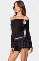 Edikted Lace Bow Off Shoulder Top