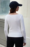 John Galt White Mckenna Pointelle Long Sleeve Top