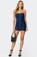 Edikted Ruched Strapless Denim Mini Dress