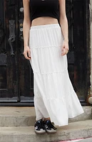 John Galt White Izzy Tiered Maxi Skirt