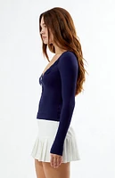 Est. PAC 1980 V-Neck Lace Bow Front Long Sleeve Top